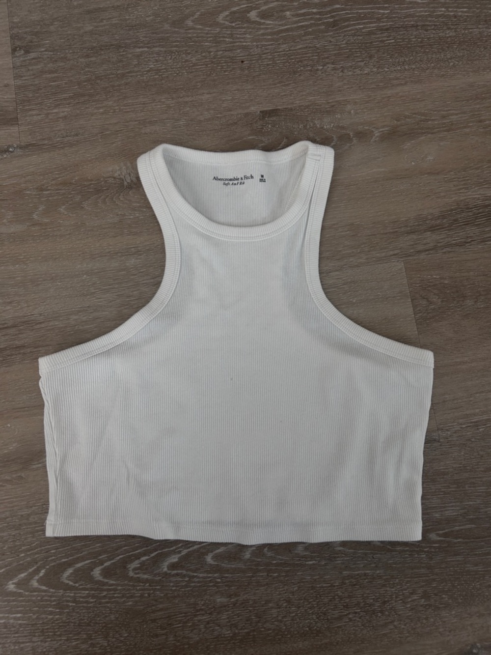 Abercrombie & Fitch Cream Ribbed High-Neck Crop Tank